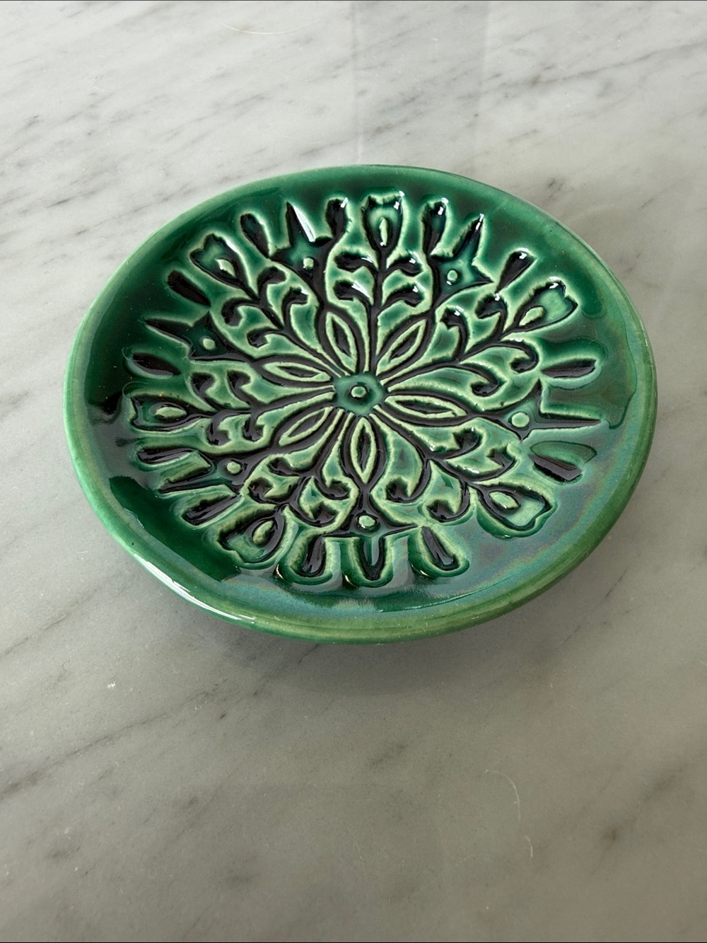 Green Glazed Ceramic Trinket Plate